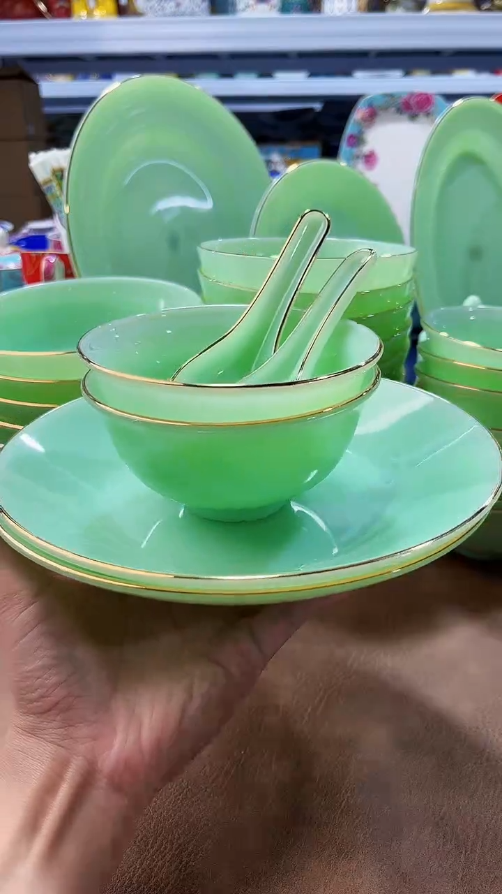 玉瓷三件套盘碗勺2套景德镇陶瓷