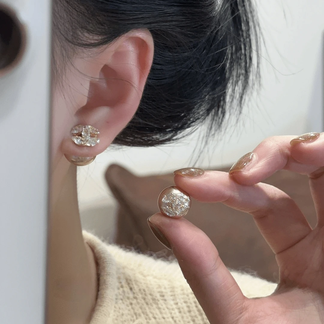 925银针耳饰 双11好物小香风法式轻奢温柔锆石耳钉气质精致百搭