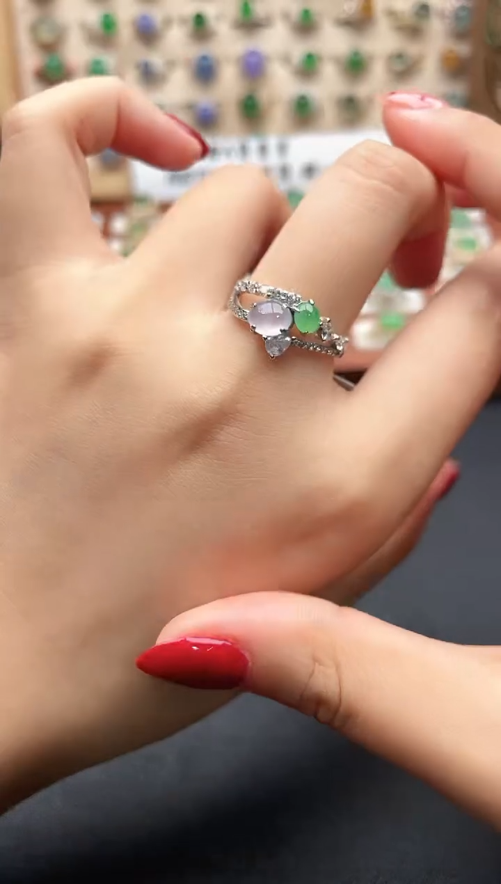 银S925镶嵌戒指翡翠一物一证一礼盒