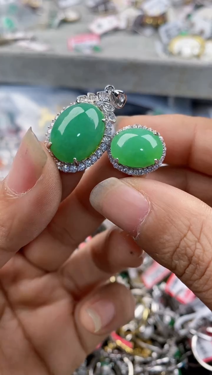 银S925镶嵌戒指翡翠444---6