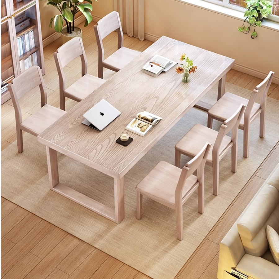 实木客厅大长书桌工作台办公桌家用多人学习桌子休闲阅读桌电脑桌