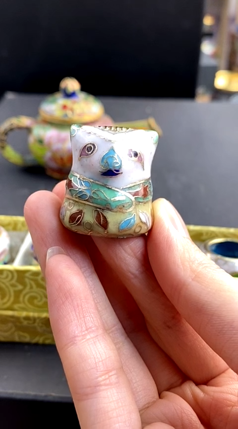 【闪购商品】非遗技艺 景泰蓝熊猫顶针绿蓝