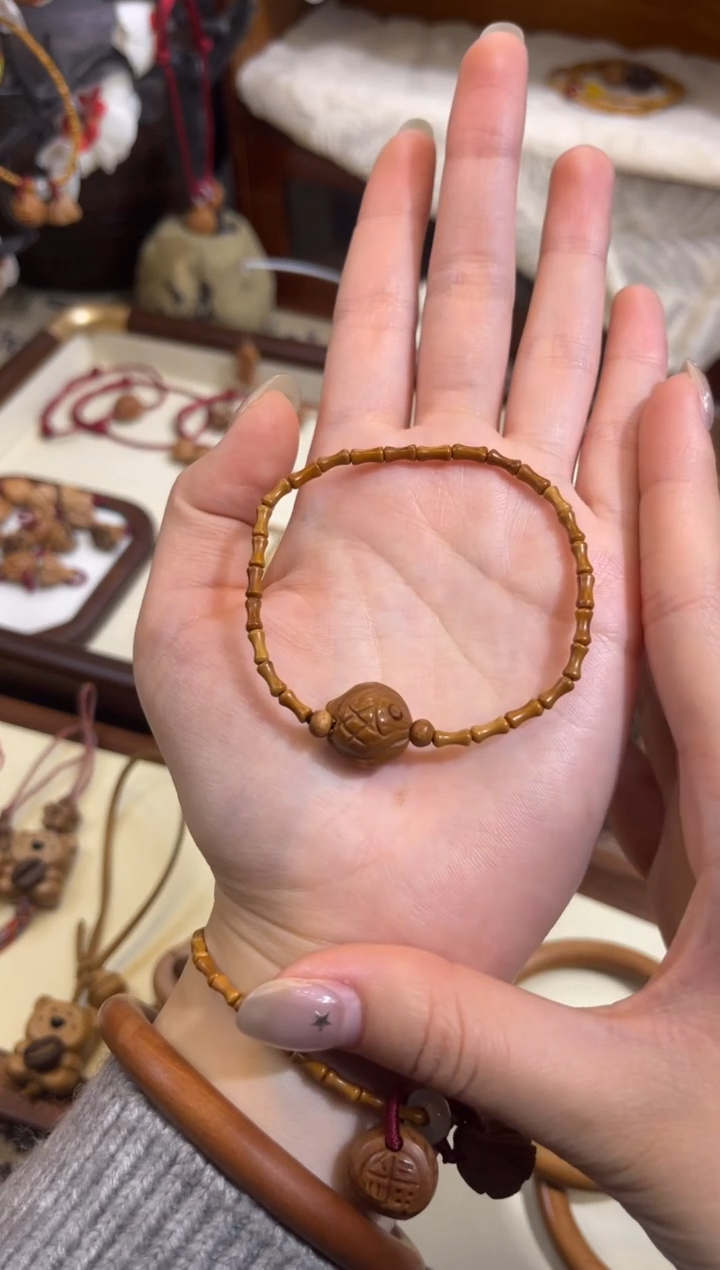 手串桃核【桃缘行】竹节「锦鲤」桃木桃核辟、挡、驱、护 备注手围
