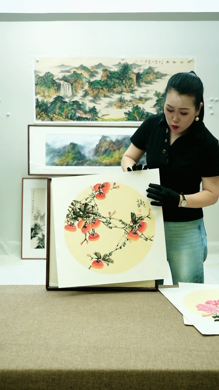 52*52李法良手绘花鸟带框