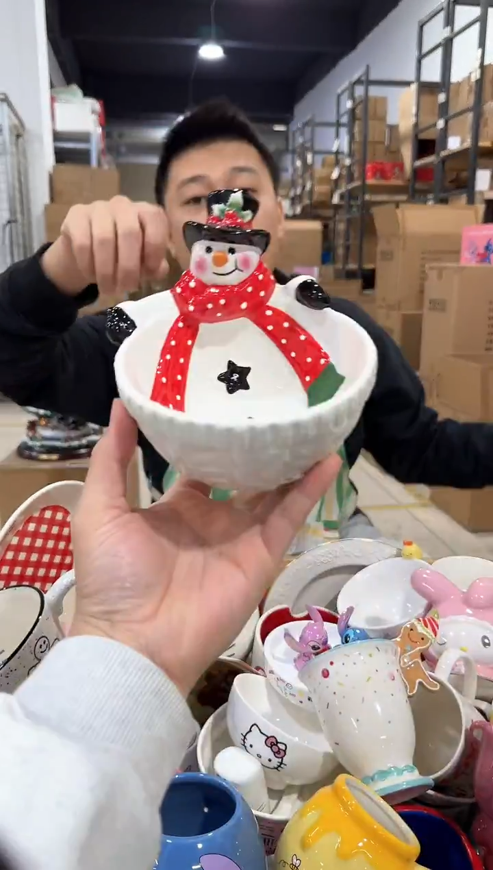 瓷片陶瓷原盒雪人碗