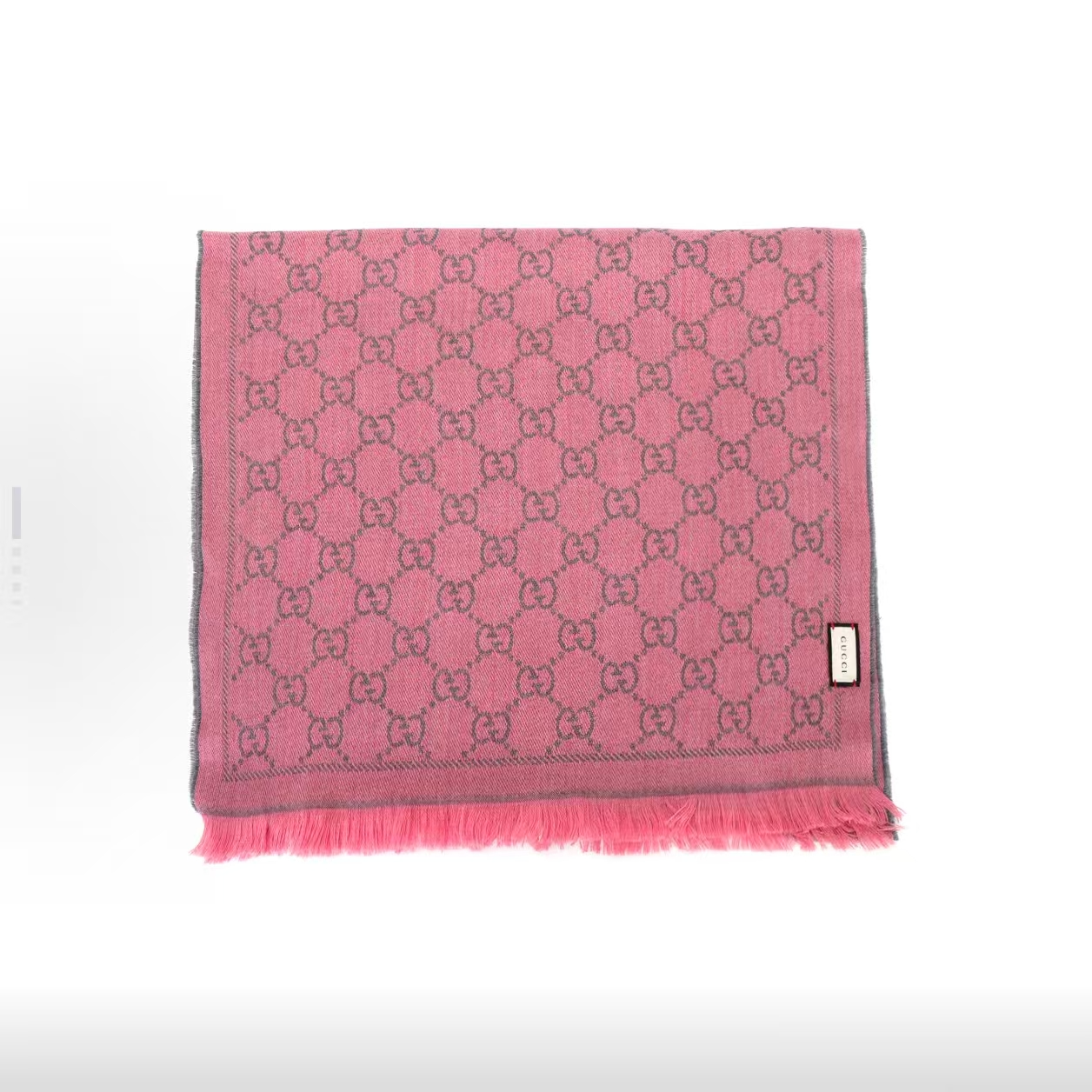 GUCCI双G系列提花中长款双面流苏边围巾男女同款粉色深灰色