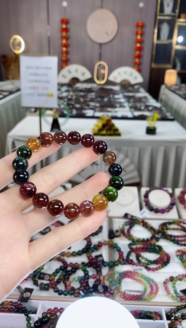 老矿碧玺色标透体单圈手串10mm+未镶嵌碧玺dan一物一证