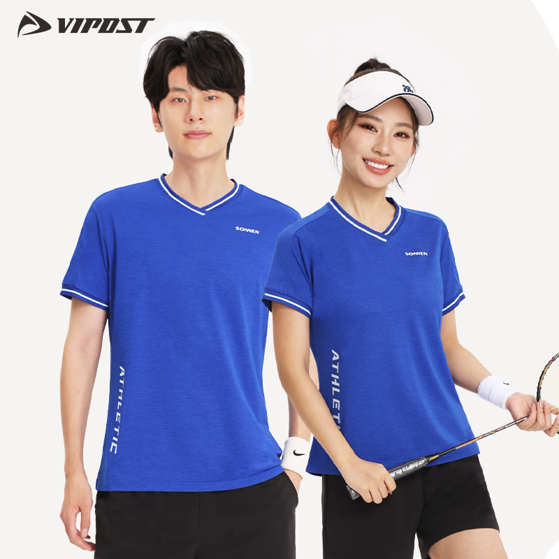VIPOST男女通用羽毛球服套装成人队服比赛训练服短袖夏季适用