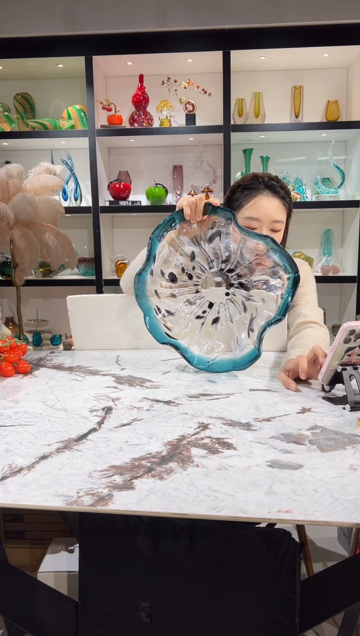 蓝色荷叶果盘 现货