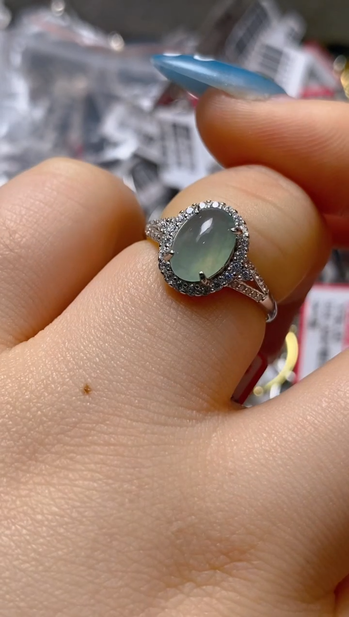 银S925镶嵌戒指翡翠百内无证书