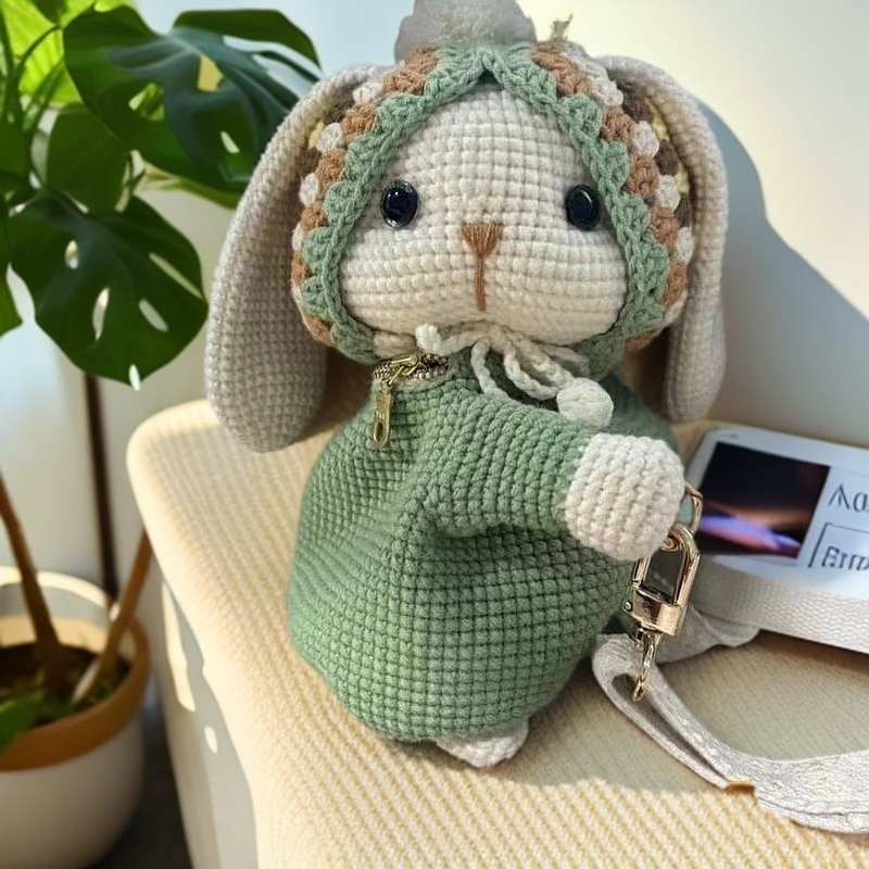 手工毛线钩织祖母格大耳朵兔子（非成品）手工编织材料包垂耳兔