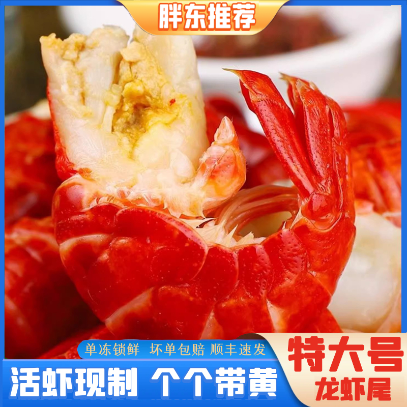 【胖东海鲜】纯干特大号头黄龙虾尾新鲜无冰净重3斤装约70-75粒/斤
