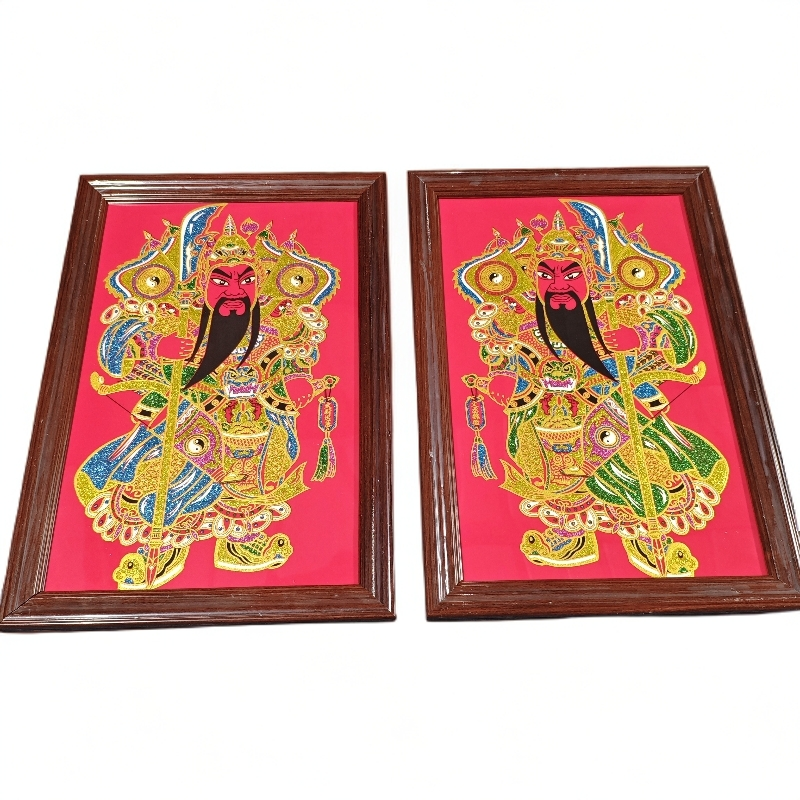 高端铝合金框边门神（两个新中式财神爷装饰挂画）