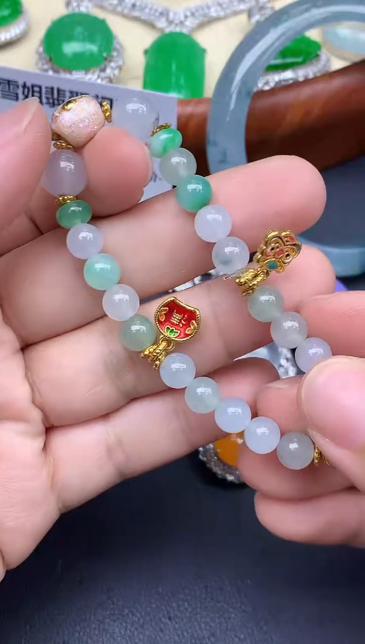 足金镶嵌手链翡翠426-中国好珍宝