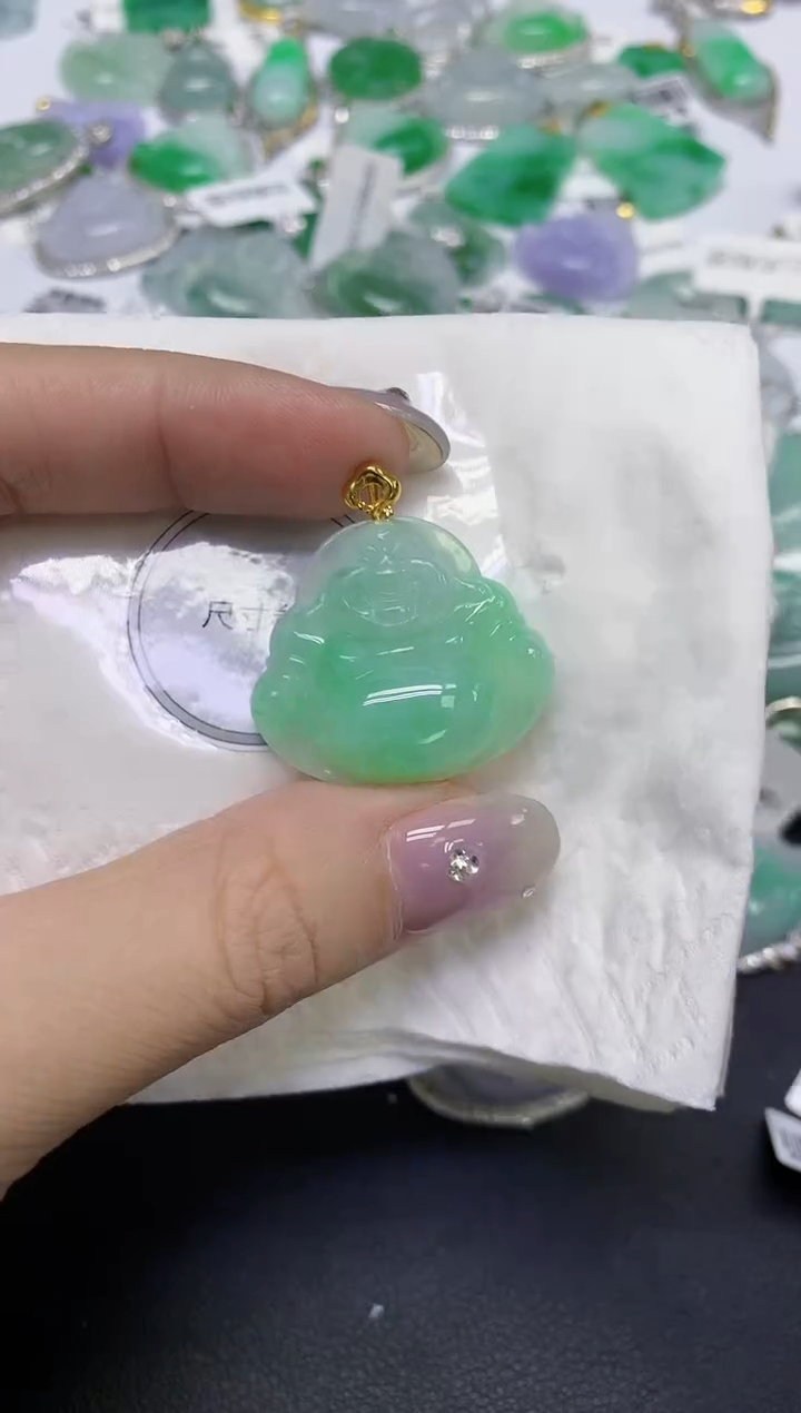 颈饰18K金镶嵌翡翠天然缅甸翡翠A货百元以上9元证书费自理