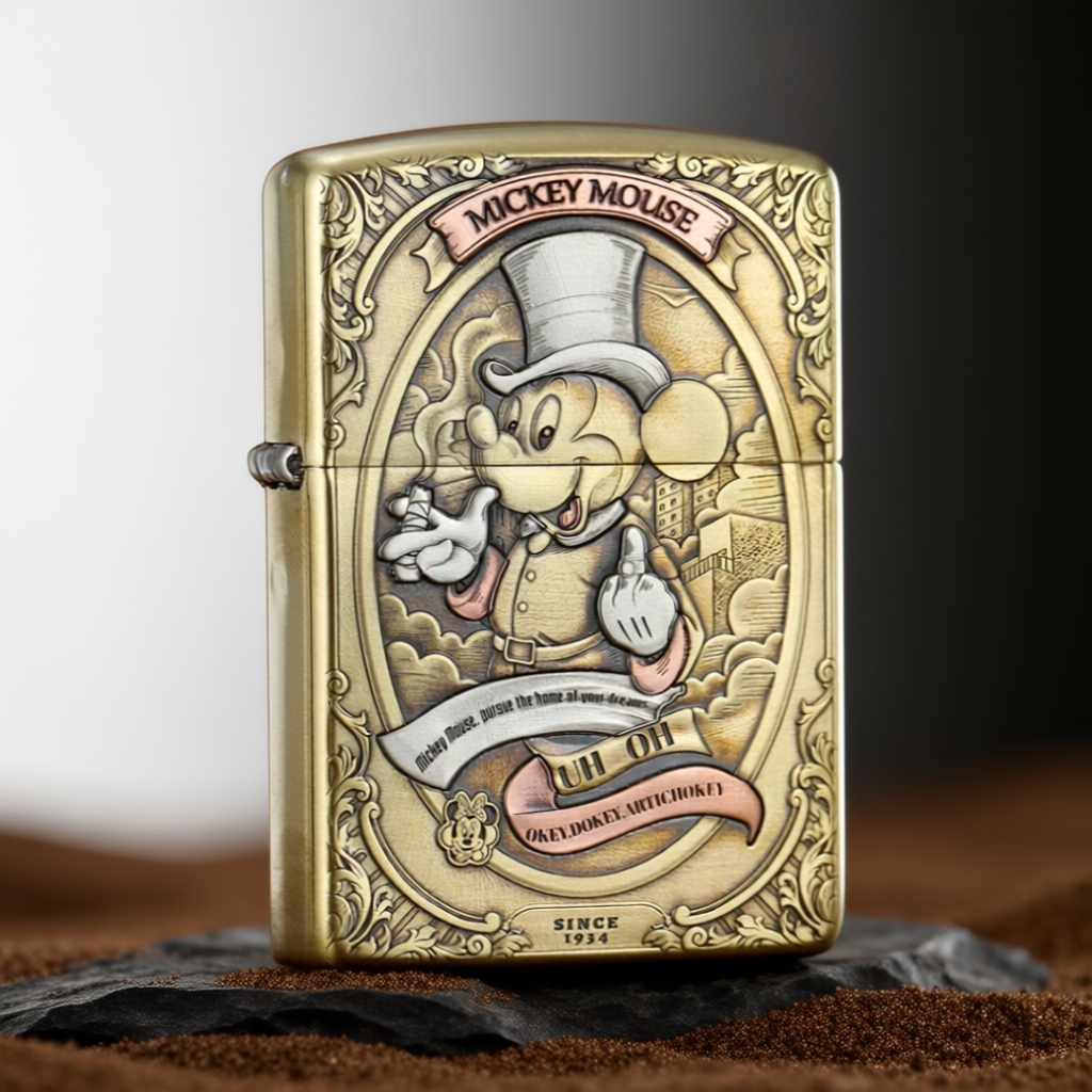 ZIPPO打火机防风正版奢华正品黄铜盔甲镶嵌/米老鼠/送礼收藏DYJ1