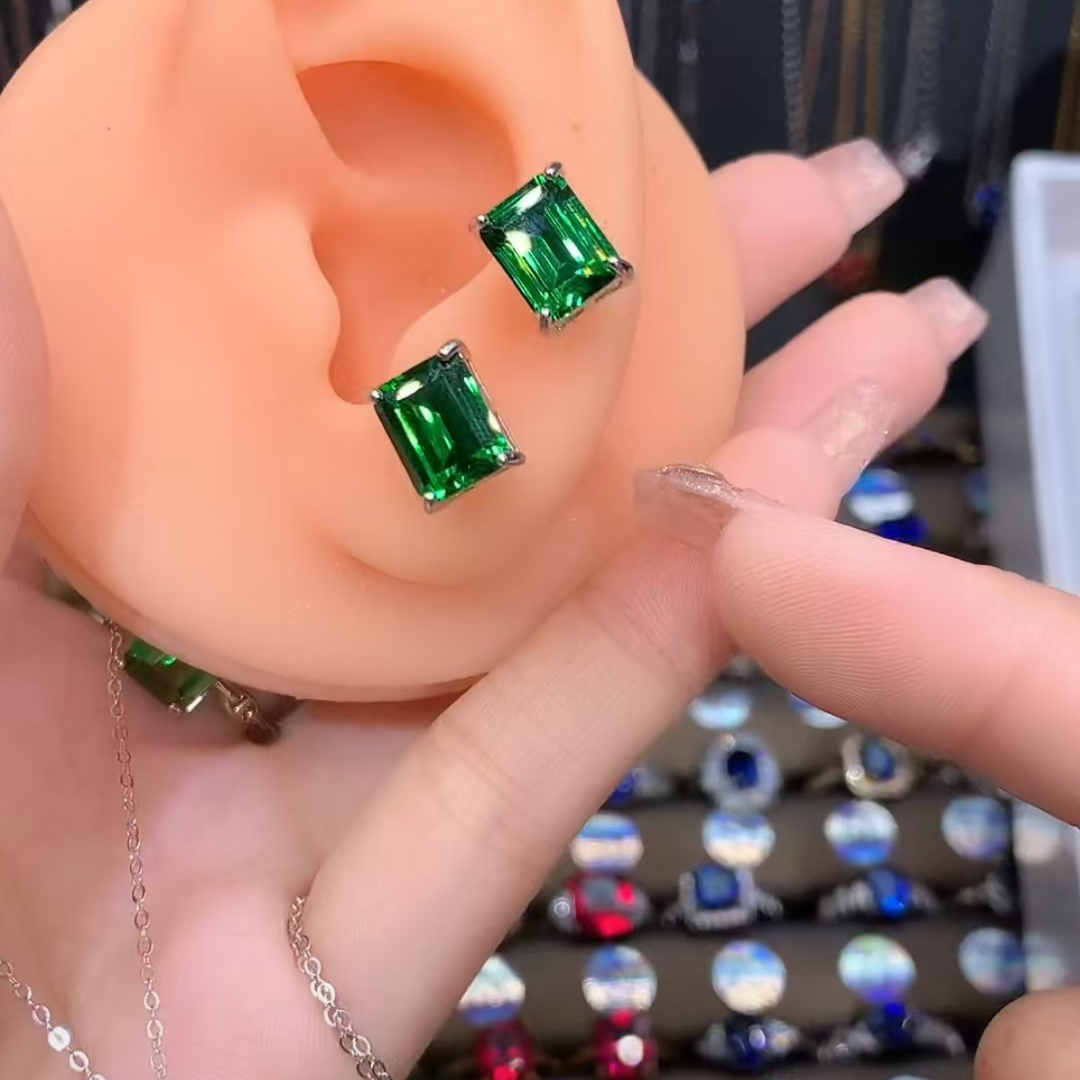 透辉石S925银镶耳饰