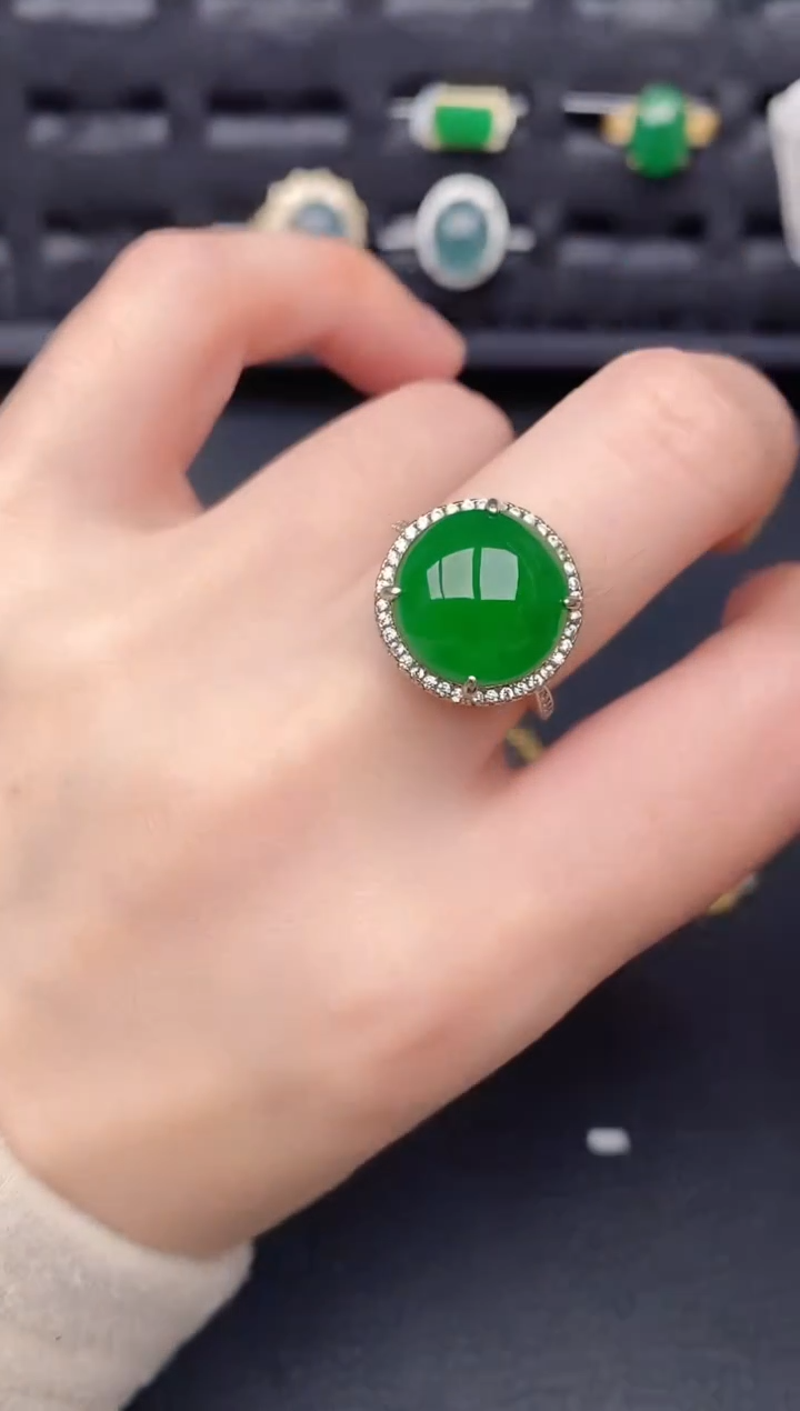 银S925镶嵌戒指翡翠天然a货翡翠268