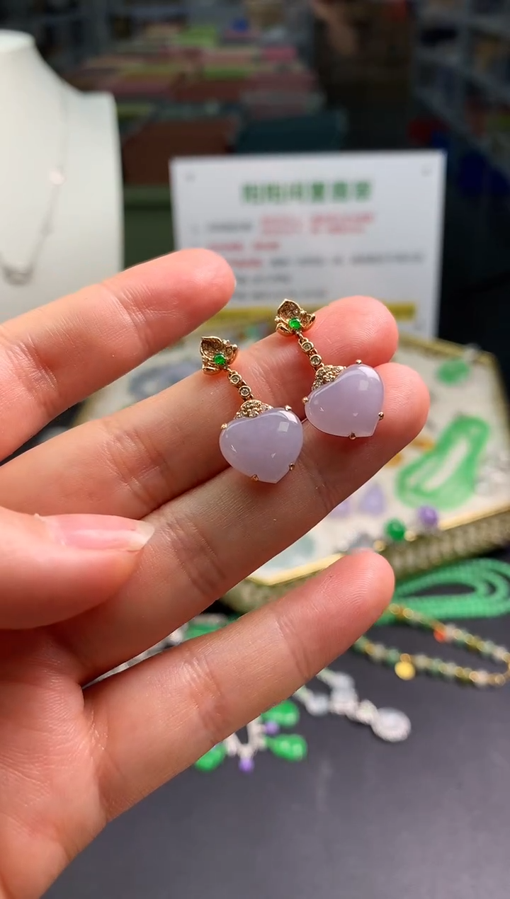 【闪购商品】翡翠吊坠(不含链)18K金镶嵌翡翠耳钉