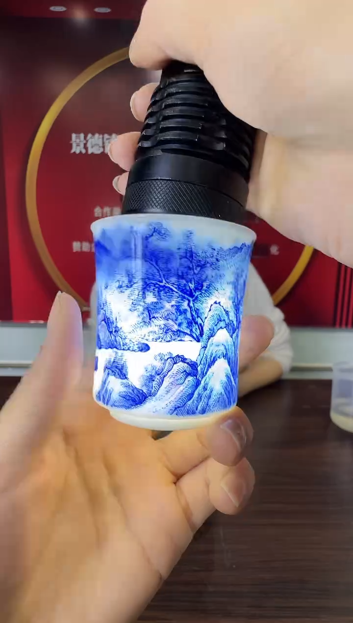 瓷020函夏非遗zjh青花山水竹节主人杯