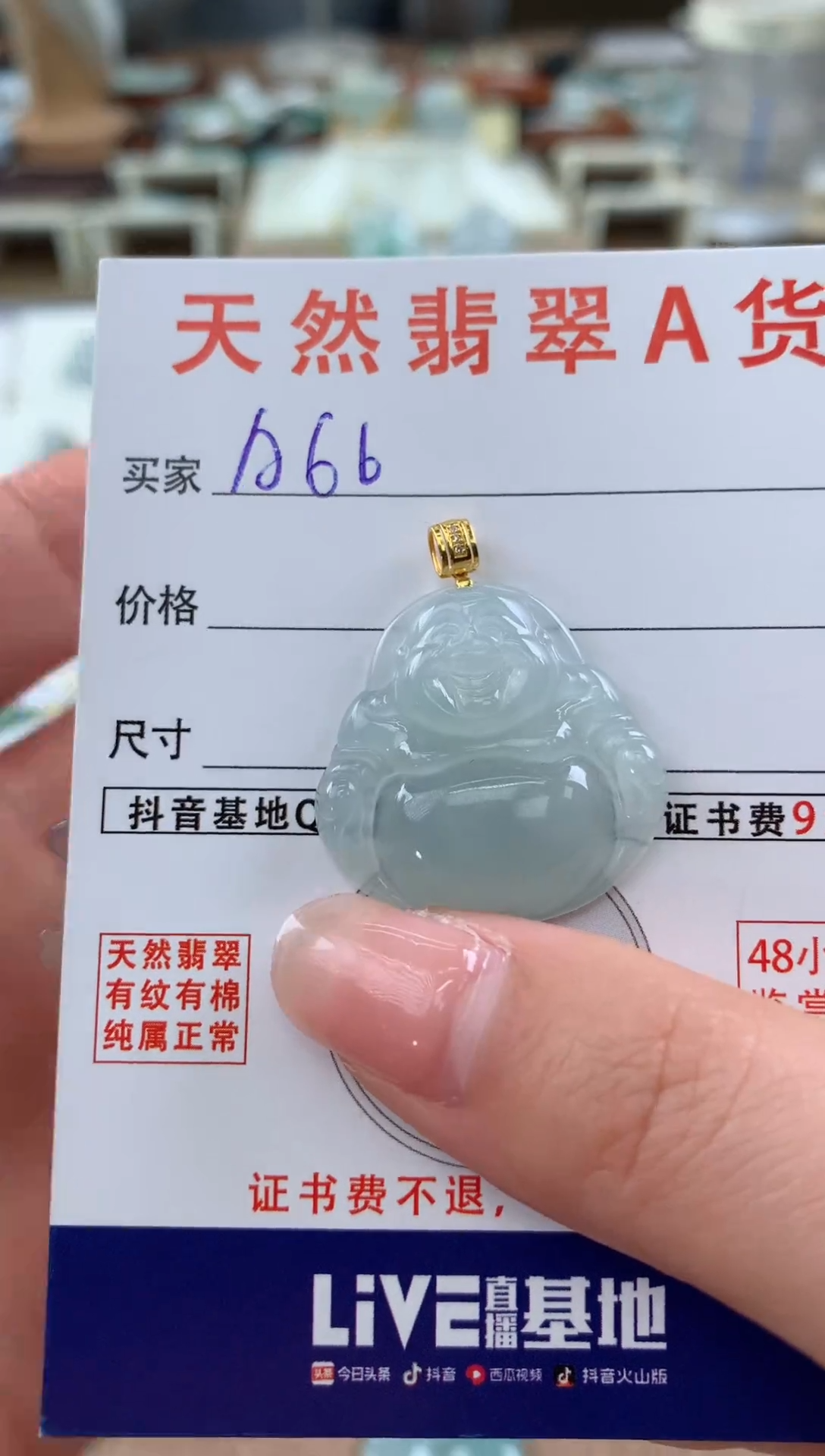 【闪购商品】翡翠颈饰18K金镶嵌 天然A货翡翠挂件 