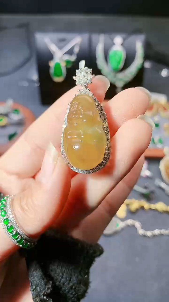 【闪购商品】翡翠毛衣链银S925镶嵌吊坠