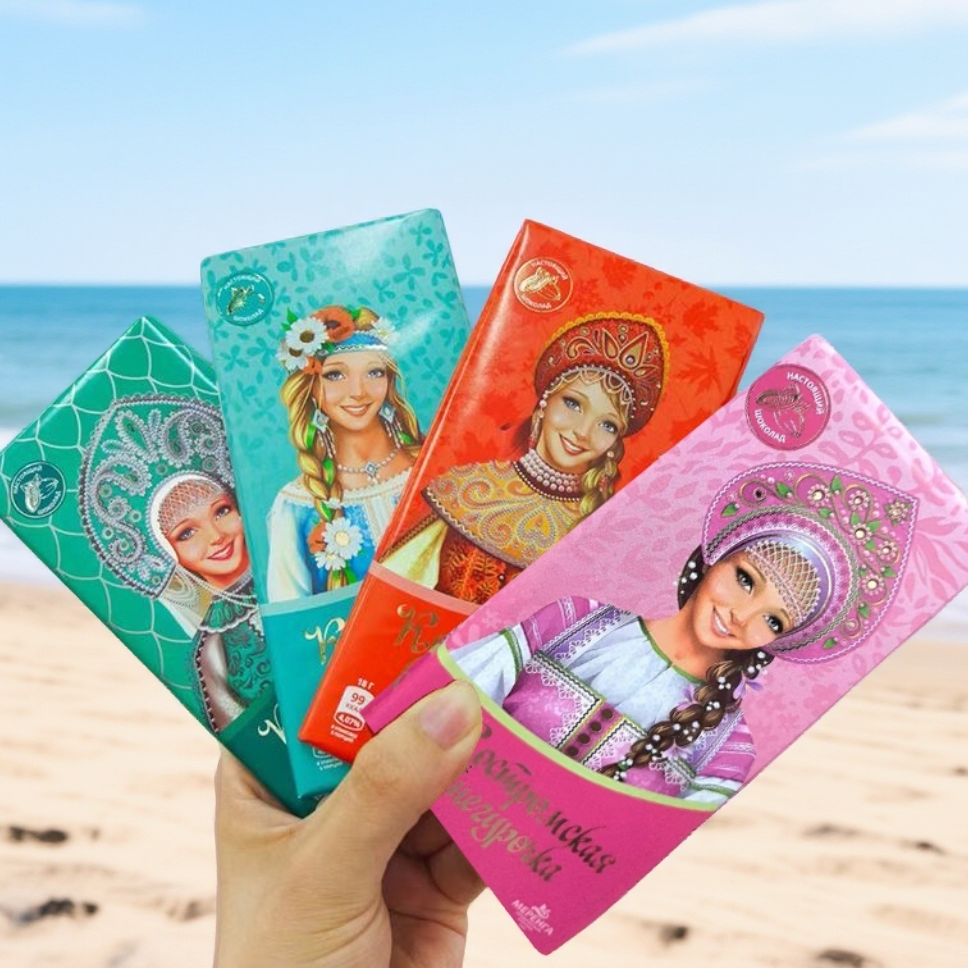 俄罗斯进口IZP雪姑娘系列可可脂奶油夹心牛奶巧克力板块90g