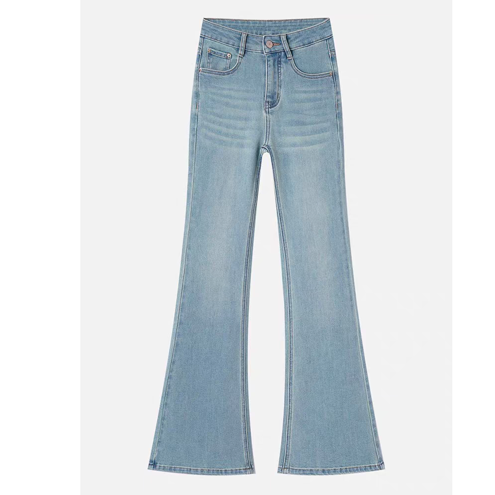 过款高腰休闲蓝色高腰弹力女裤宽松修身秋冬刺绣牛仔裤