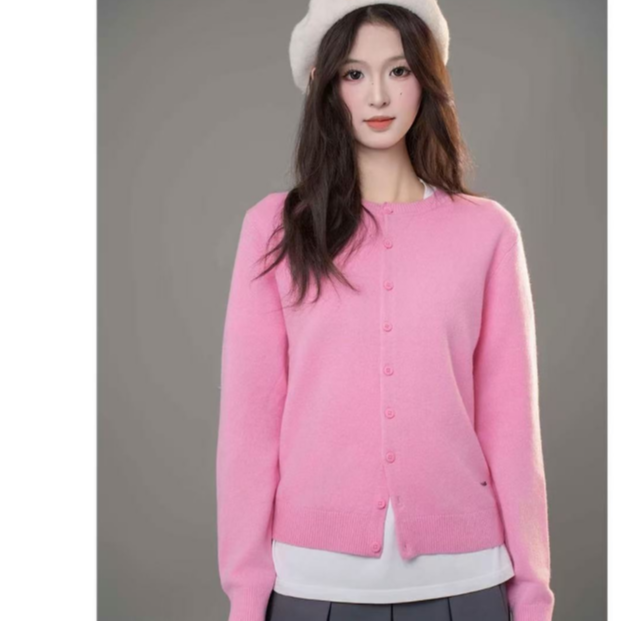 AMASS/阿玛施新款简约时尚气质宽松长袖棉羊毛针织开衫女5499274