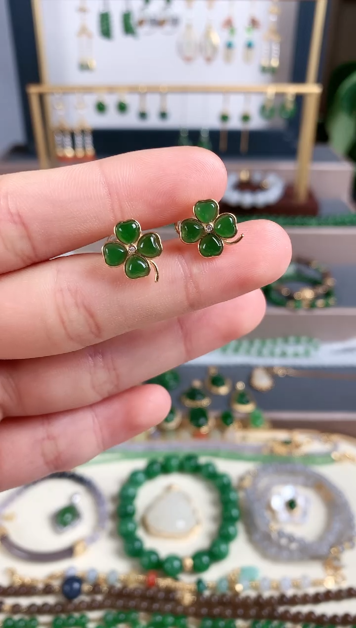 银S925镶嵌和田玉耳饰1