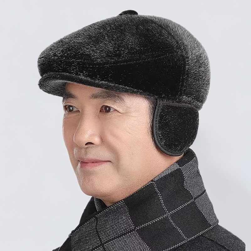 帽中老年仿水貂毛帽子男士冬季护耳帽子户外鸭舌帽加绒运动老人帽