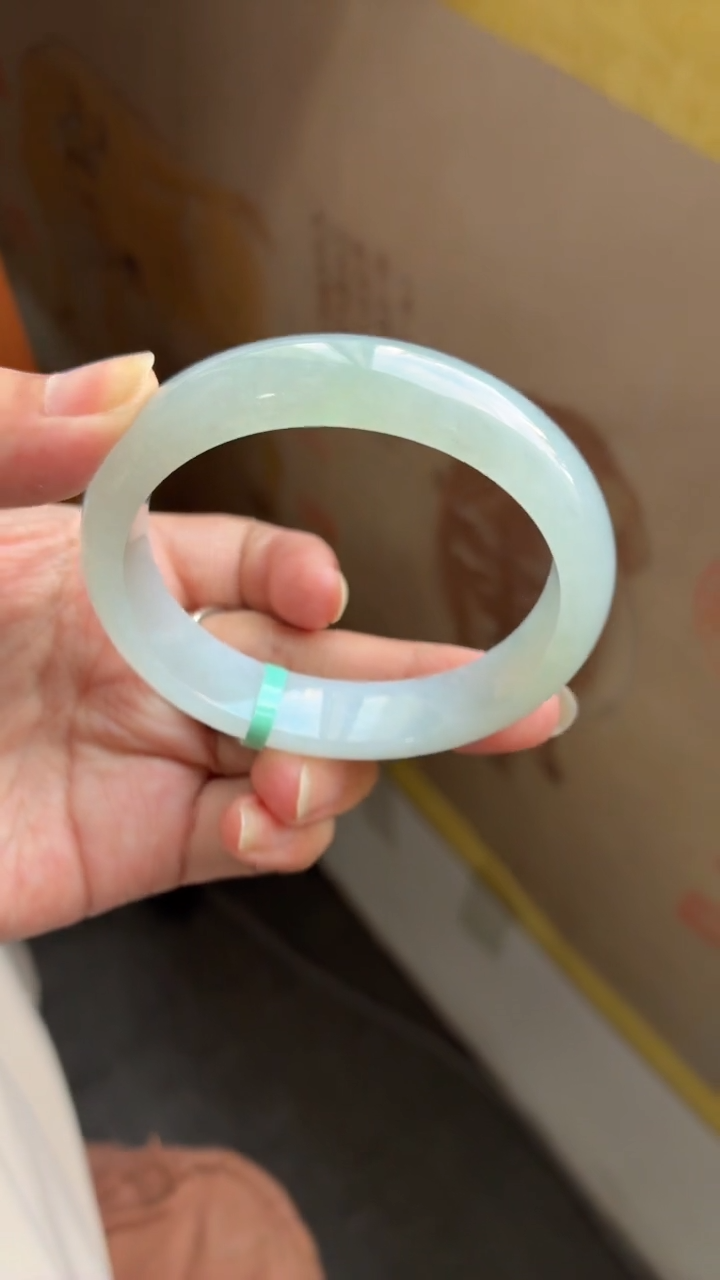 未镶嵌手镯翡翠（巨天漏）老坑宽版冰透胶冰川蓝贵妃6号