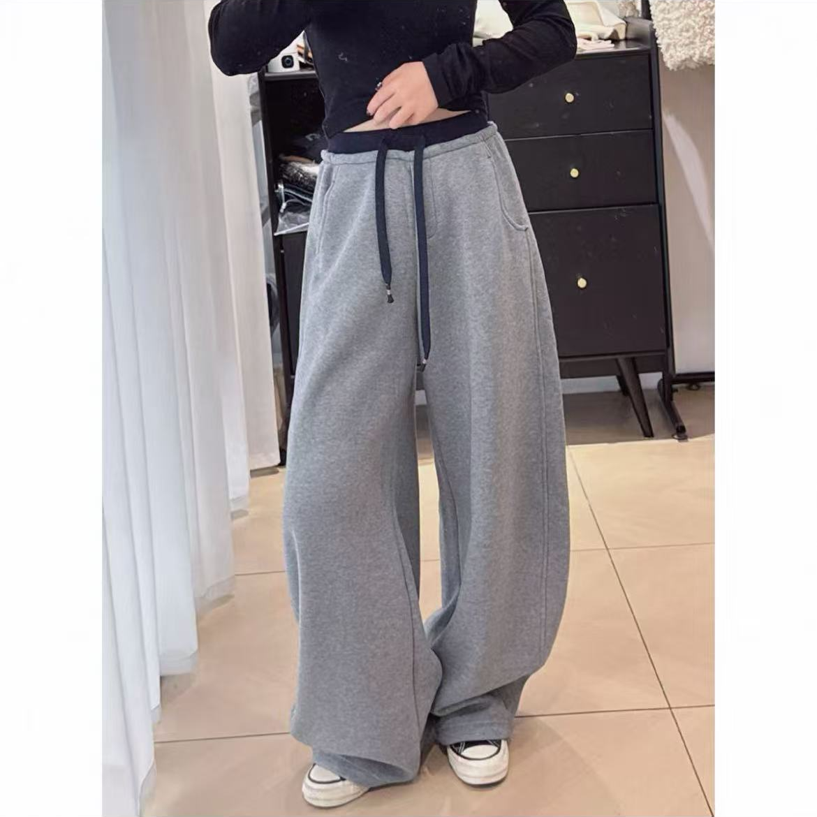 2025春秋新款宽松弯刀裤时尚百搭休闲裤显瘦女裤镰刀裤5726裤长97