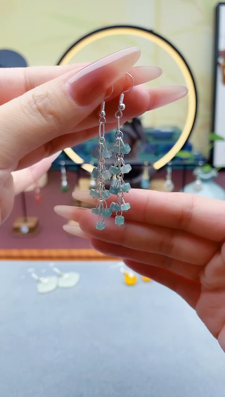 未镶嵌翡翠耳饰00翡翠长款鞭炮款