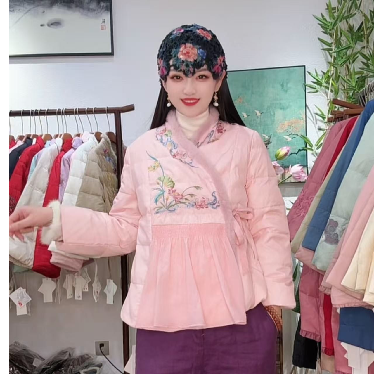 民族风冬季新款系带立领重工刺绣短款羽绒服3190