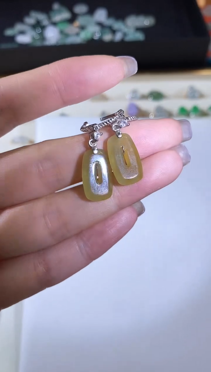 翡翠银S925镶嵌耳饰250329064