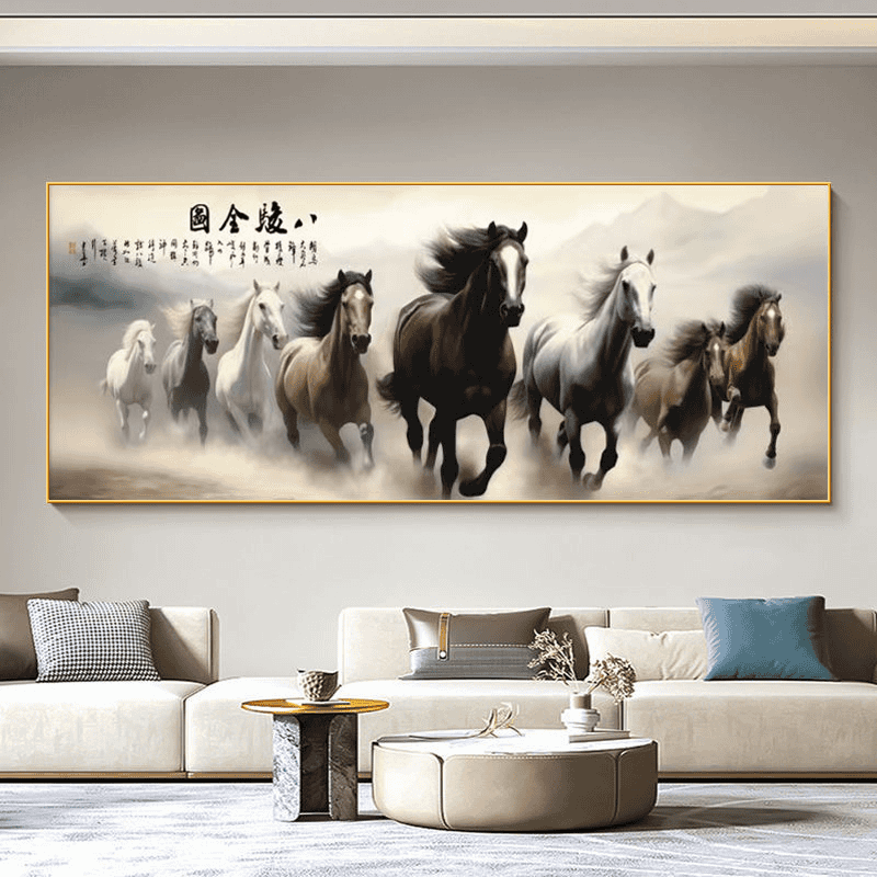 【八骏全图】客厅装饰画马到成功高档大气挂画骏马图办公室晶瓷挂画