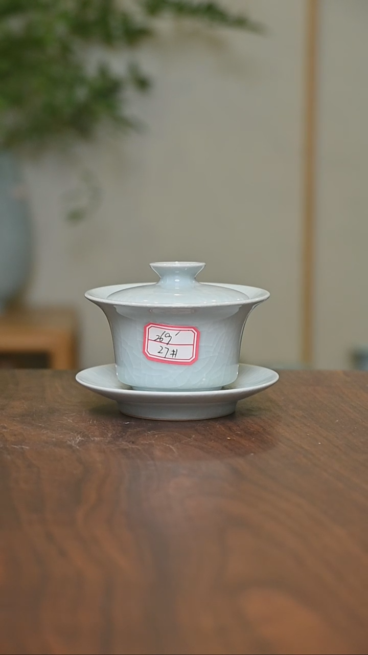 盖碗27#微瑕月白釉朱家汝窑款100毫升