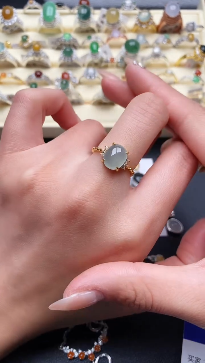 【闪购商品】翡翠戒指银S925镶嵌555555+7