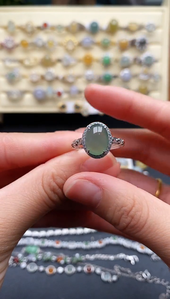 翡翠戒指银S925镶嵌3333333+2