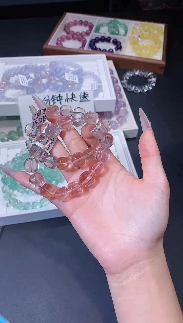 未镶嵌手链萤石123.26粉萤石菠萝珠款