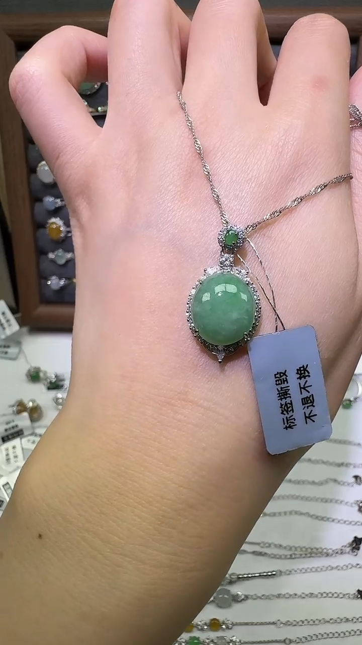 银S925镶嵌戒指翡翠挂坠29