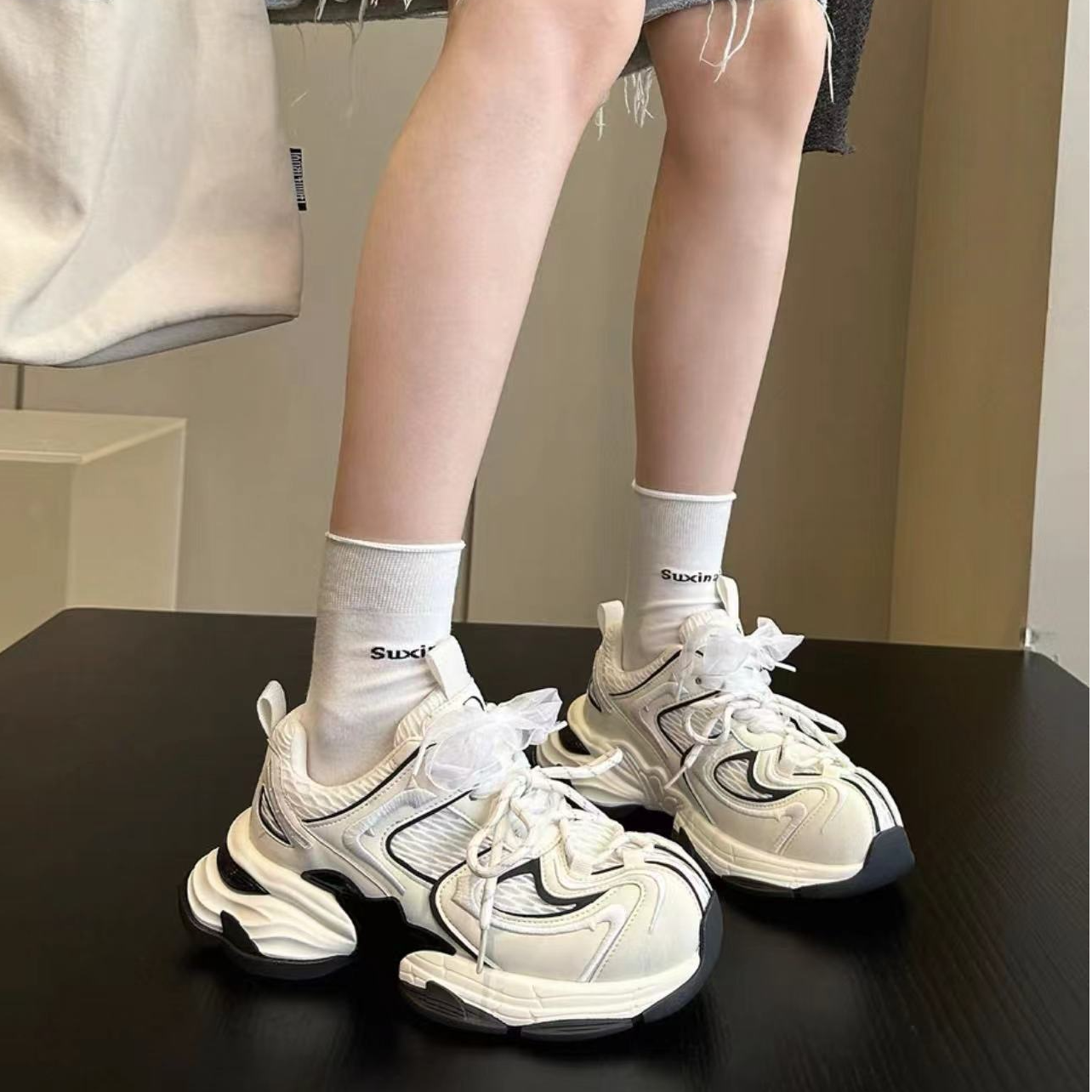 早秋新品-2025年球季新款甜酷网面增高厚底老爹鞋女休闲运动鞋