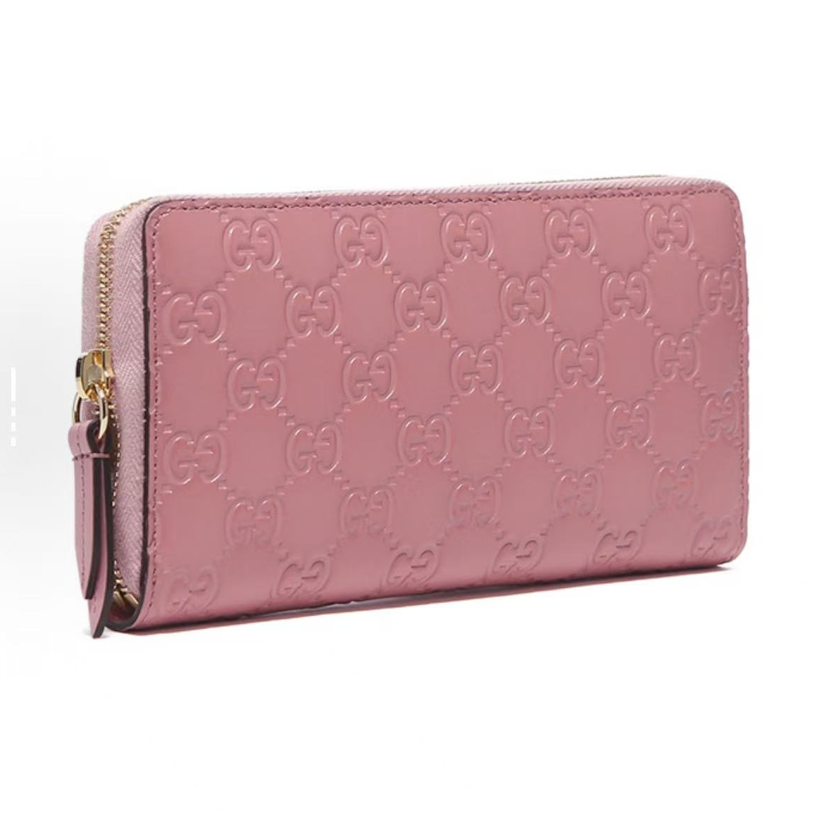 99新 GUCCI/古驰 老花logo压纹 钱包 粉色
