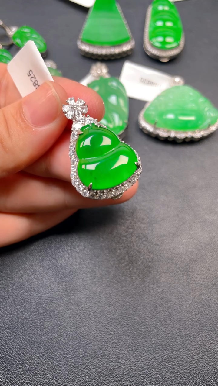 吊坠(不含链)银S925镶嵌翡翠吊坠