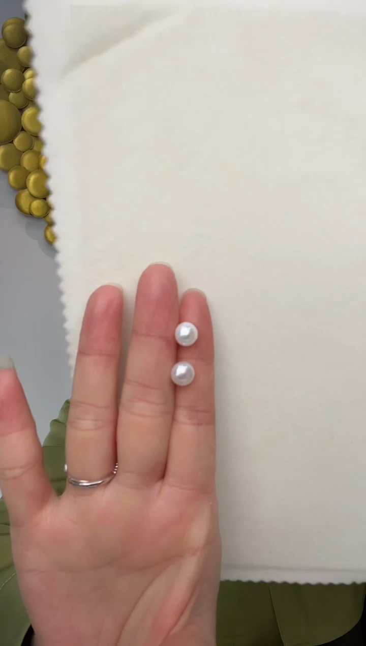 银S925镶嵌耳饰淡水珍珠7-8mm极光无核基本无暇