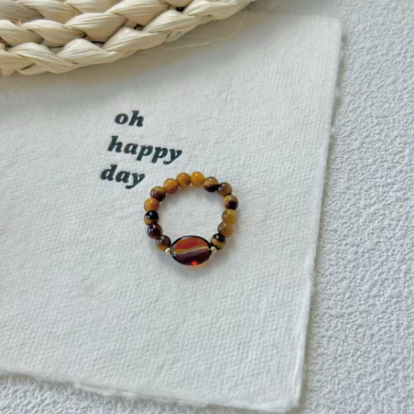 【胡萝卜的罗】（咖啡豆）秋季百搭串珠戒指女生礼物情人节