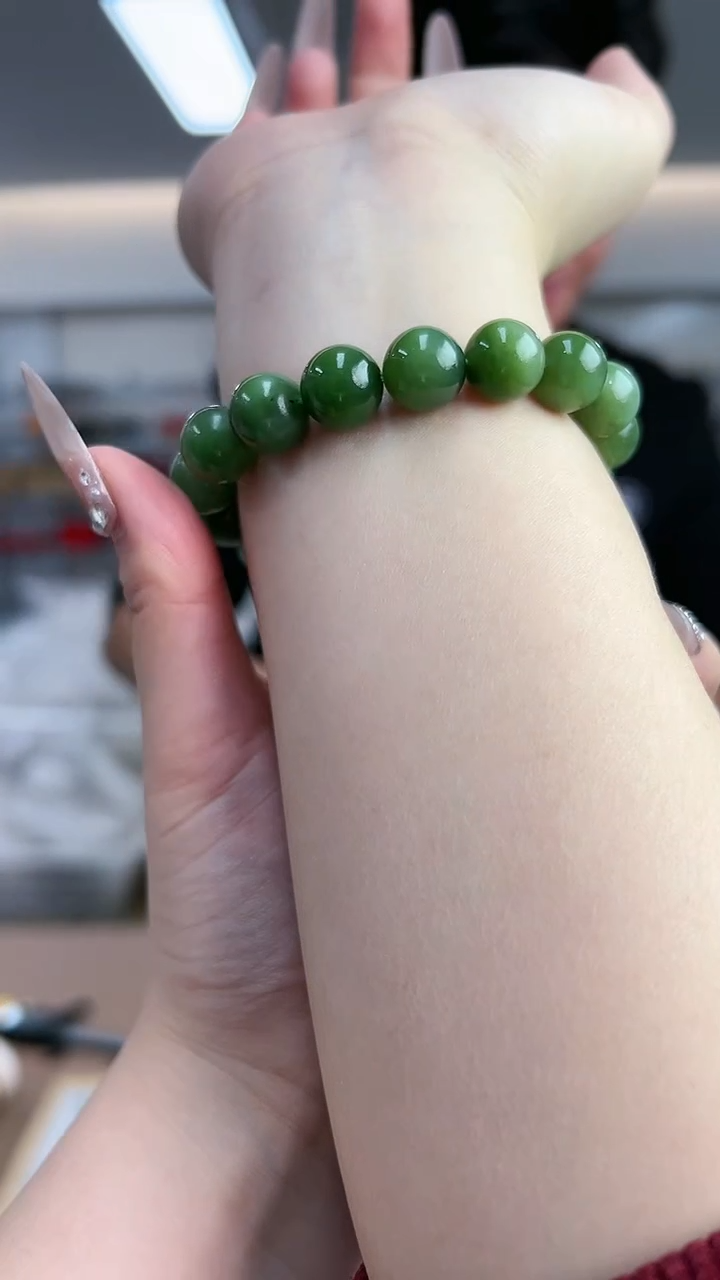 【闪购商品】和田玉碧玉猫眼未镶嵌手串11-12m