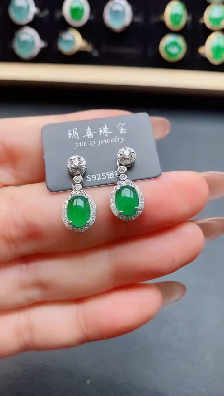 翡翠银S925镶嵌耳饰321231