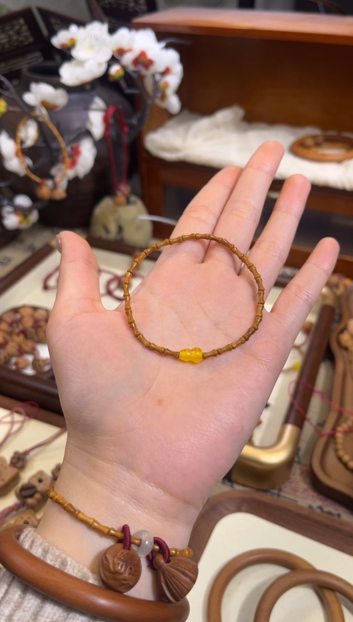 手串桃核【桃缘行】竹节「黄色葫芦」桃木桃核辟、挡、驱、护 备注手围